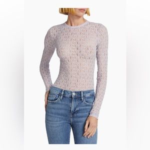 NWOT FRAME Mesh Lace Crewneck Long-Sleeve Top in Light Lilac Size XL